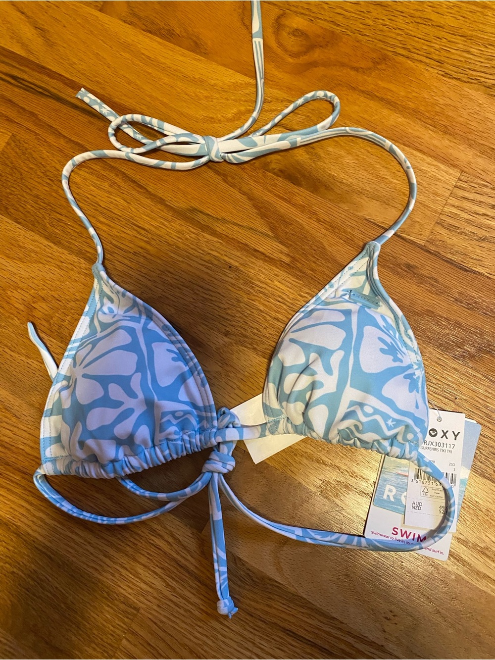 Roxy Womens’ Light Blue & White Surfenirs Tiki Triangle Bikini Top